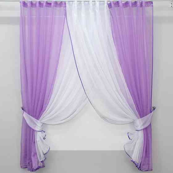 Кухонные шторки VR-Textil № 096к с подвязками сиреневый с белым 400х170 см (50-803) Киев