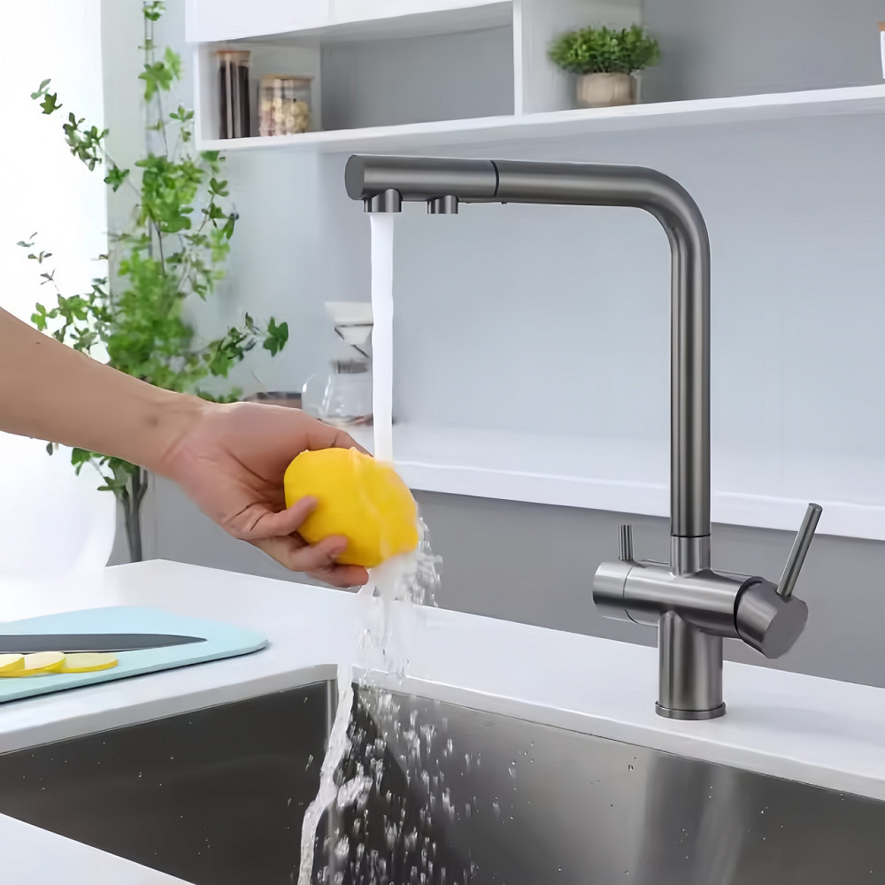 Змішувач для кухні KOER KB-72001-07 з виходом для питної води латунний колір графіт (KR3393) Чернівці - фото 2