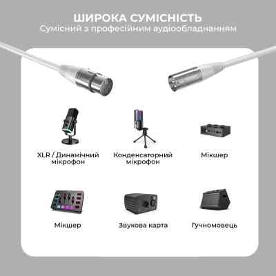 Мікрофонний кабель Fifine XLR Male to Female White 1.8 м (L9CW) Вінниця