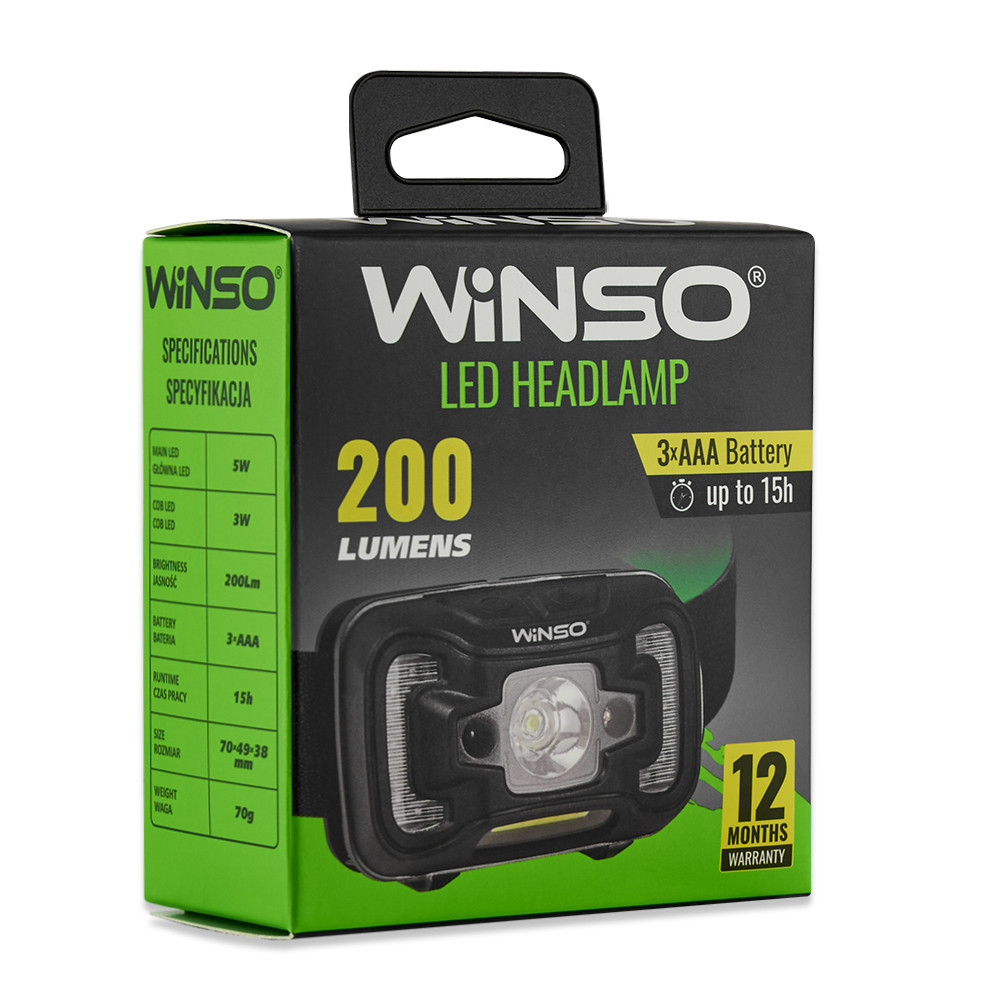 Фонарь налобный Winso 200Lm, 5W CREE XTE+COB, 3xAAA, с сенсором белый/красный Львов - изображение 6