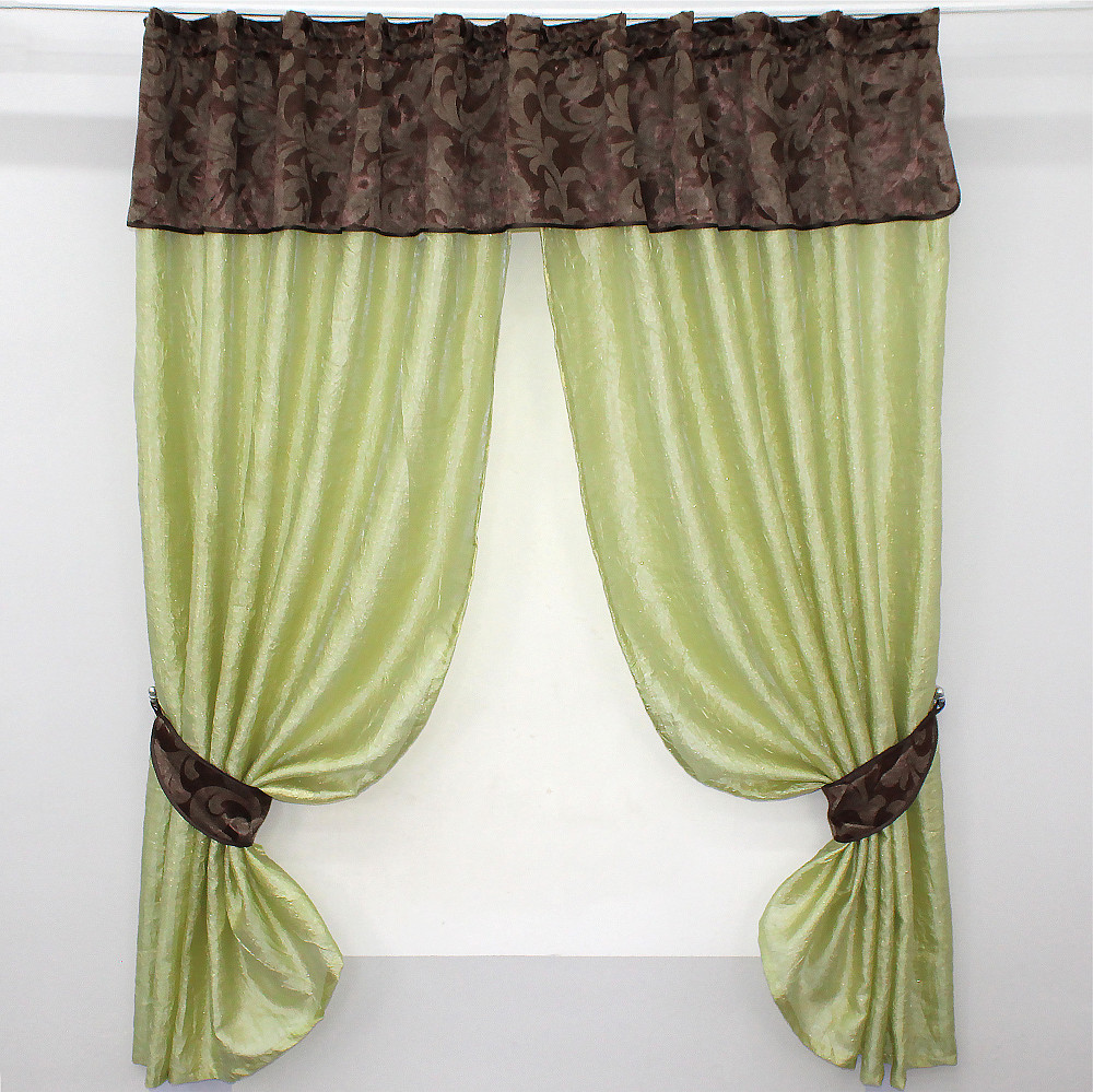 Кухонні штори VR-Textil № 073к з ламбрекеном і підхватами салатовий із коричневим 270х170 см (52-0157) Київ - фото 1