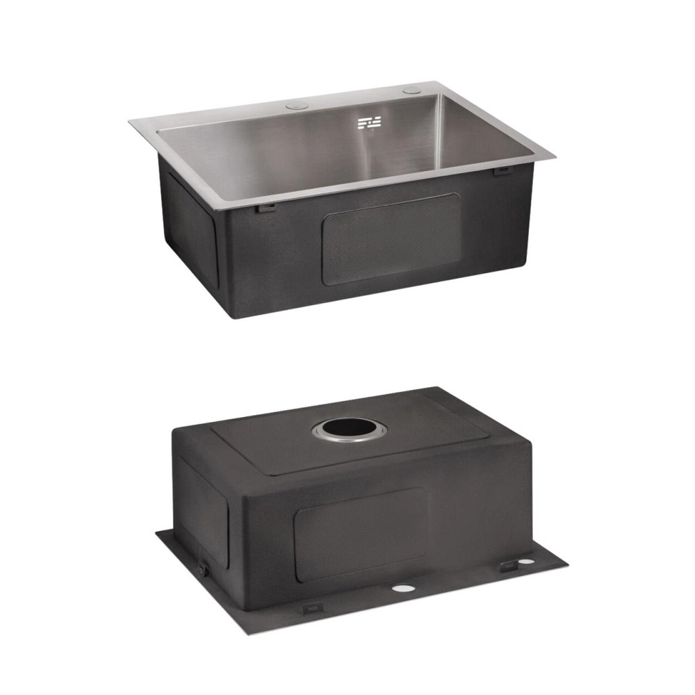 Комплект Lidz Handmade H5845 Мийка для кухні інтегрована Brushed у комплекті з дозатором + Lidz K01G Кошик для кухонної Київ - фото 13