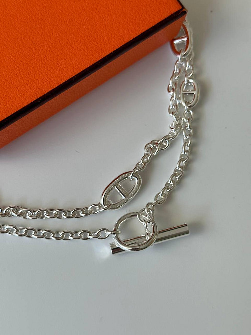 Колье Hermes (длина 80 см) с логотипами покрытие серебро 925 / Эрмес подвеска длинная Одесса - изображение 5