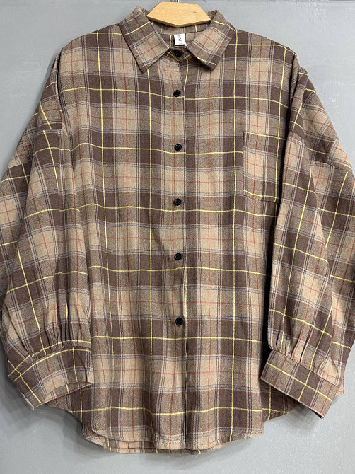 Рубашка женская A-N 8313 в клетку оверсайз широкая хлопковая, коричневый, one size Киев - изображение 12