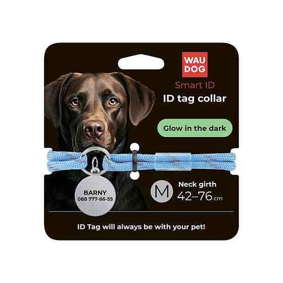 Шнурок для адресника из паракорда WAUDOG Smart ID, светящийся в темноте, световозвращающий, размер М, диаметр 4 мм, длина 42-76 см голубой Киев