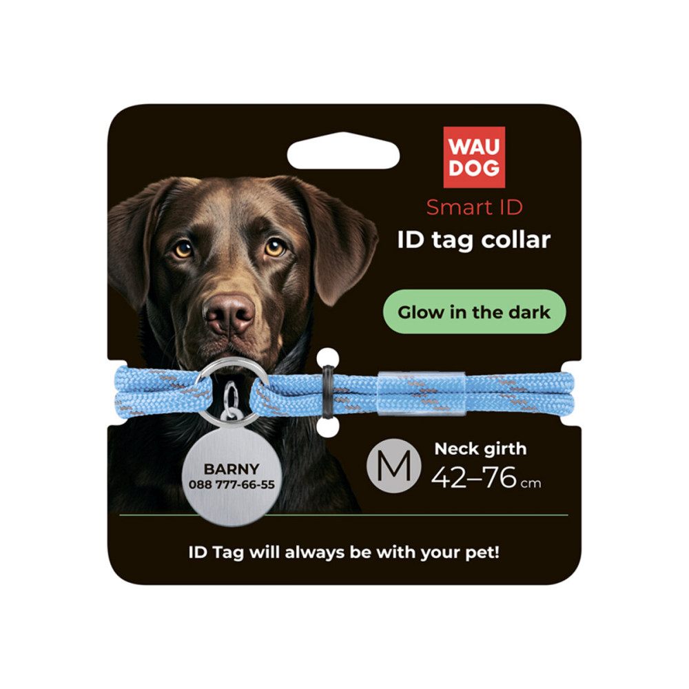 Шнурок для адресника з паракорду WAUDOG Smart ID, світиться у темряві, світловідбивний, розмір М, діаметр 4 мм, довжина 42-76 см блакитний Київ - фото 3