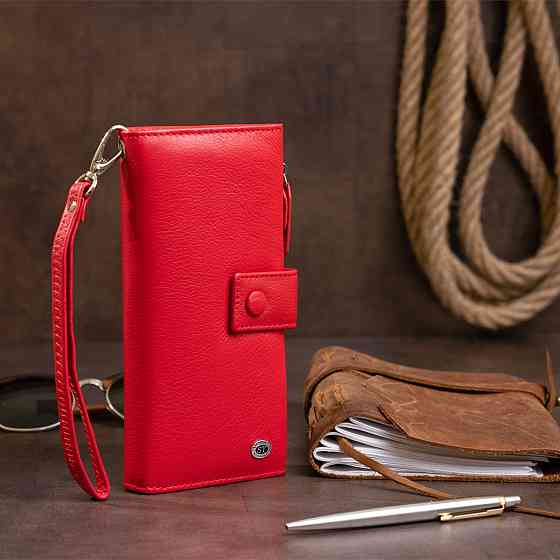 Оригинальный кошелек кожаный женский на хлястике с кнопкой ST Leather 19281 Красный Киев