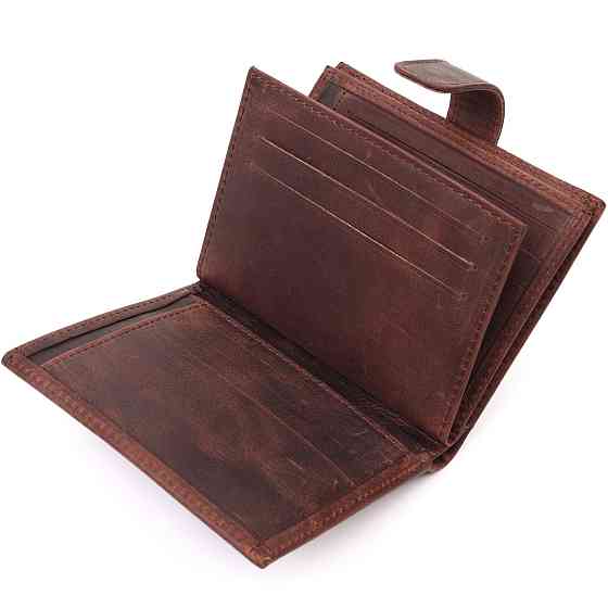 Небольшой мужской кошелек в винтажной коже KARYA 21387 Коричневый Киев