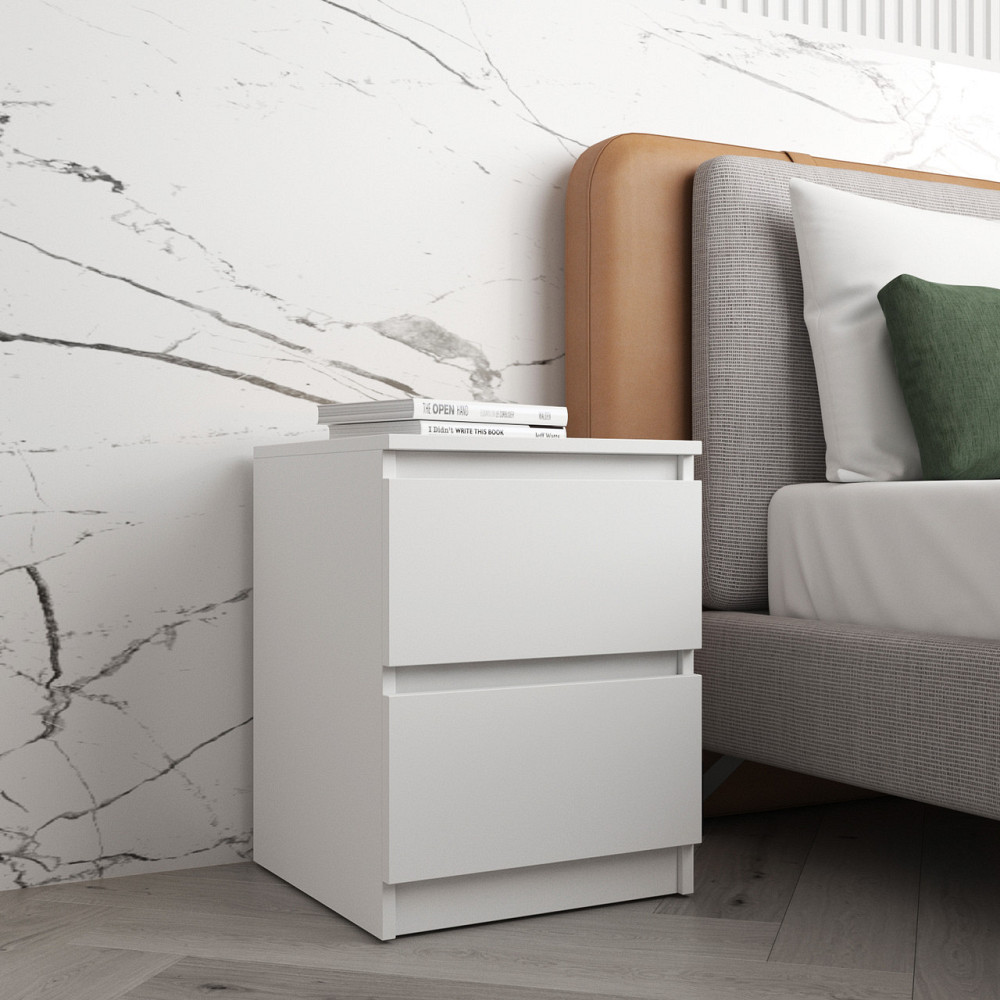 Прикроватная тумба VAYS R-5 Белый, 2 ящика без ручек, ЛДСП 40×40×53 см – тумба в спальню Львов - изображение 2