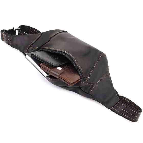 Стильна сумка-бананка для чоловіків із натуральної вінтажної шкіри Чорний (SHVIGEL) Київ