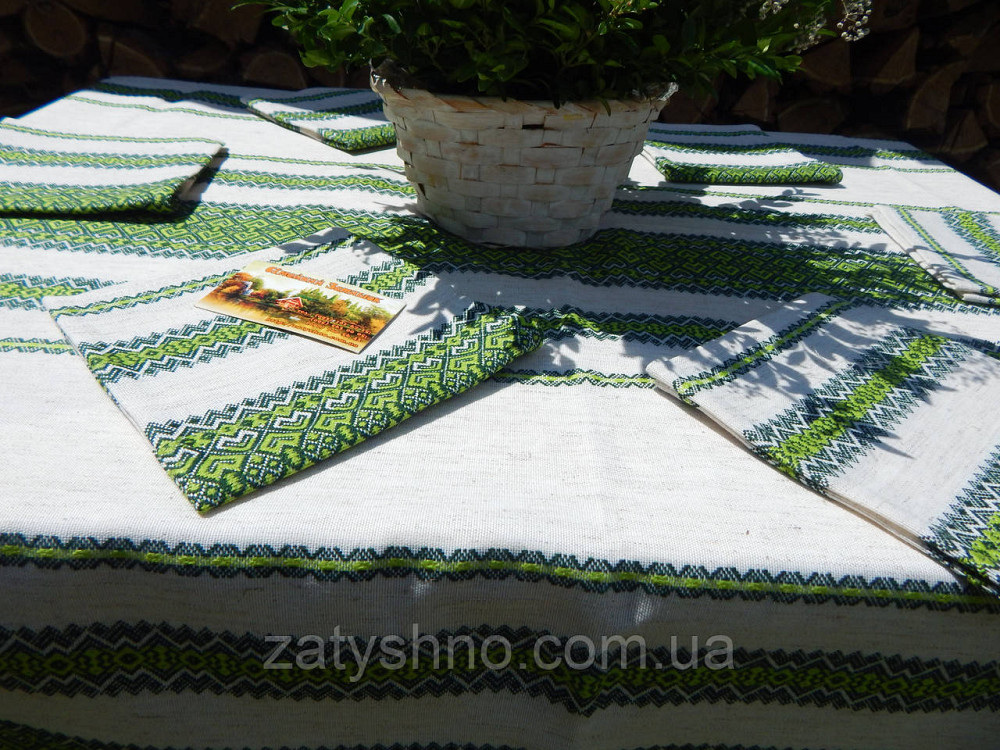 Зеленая вышитая скатерть и салфетки  на льне Киев - изображение 6