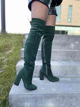 Nivelle Жіночі ботфорти демісезонні замшеві на підборах 5154/48 темно-зелені / Чоботи весна-осі Коломыя