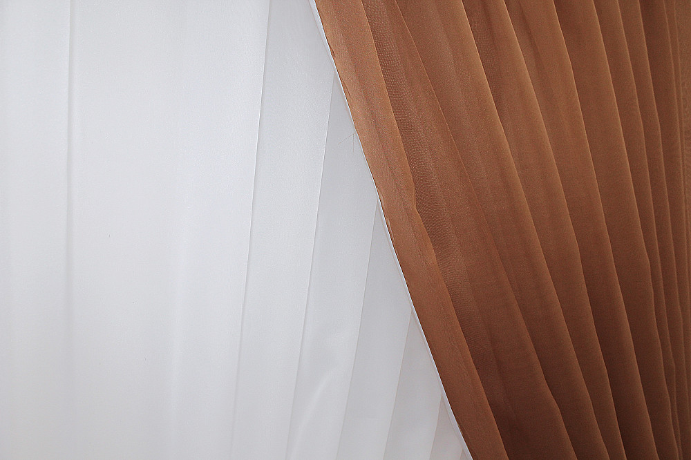 Кухонні шторки VR-Textil № 060к "Дует" з підв'язками білий з коричневим 330х170 см (50-346) Київ - фото 5