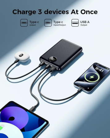 Повербанк LKOY 10000 мАг, 22,5 Вт, швидка зарядка PD 3.0/QC 3.0, 3 порти USB-A/USB-C, LED-дисплей, чорний Київ