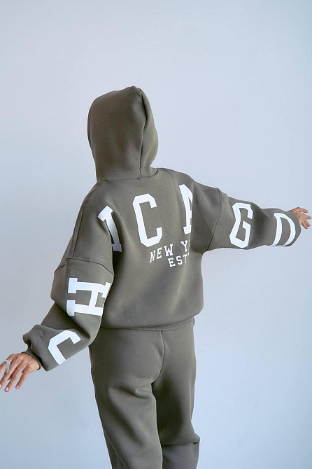 Женский стильный повседневный костюм Chicago с двойным капюшоном Хаки, 48/50 Одесса - изображение 2