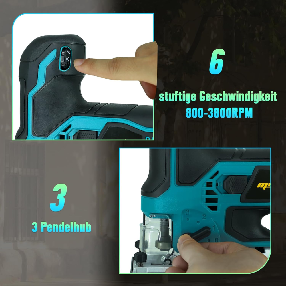 Аккумуляторный лобзик 18 В для Makita, бесщеточный, 800–3200 ход/мин, 6 скоростей, ±45°, LED, 2 полотна Киев - изображение 8
