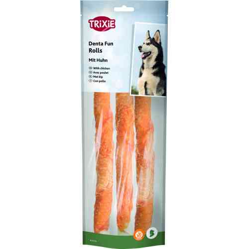 Ласощі Trixie Denta Fun Chewing Rolls для собак Палички для чищення зубів з куркою 28 см 250 г 3 шт Київ
