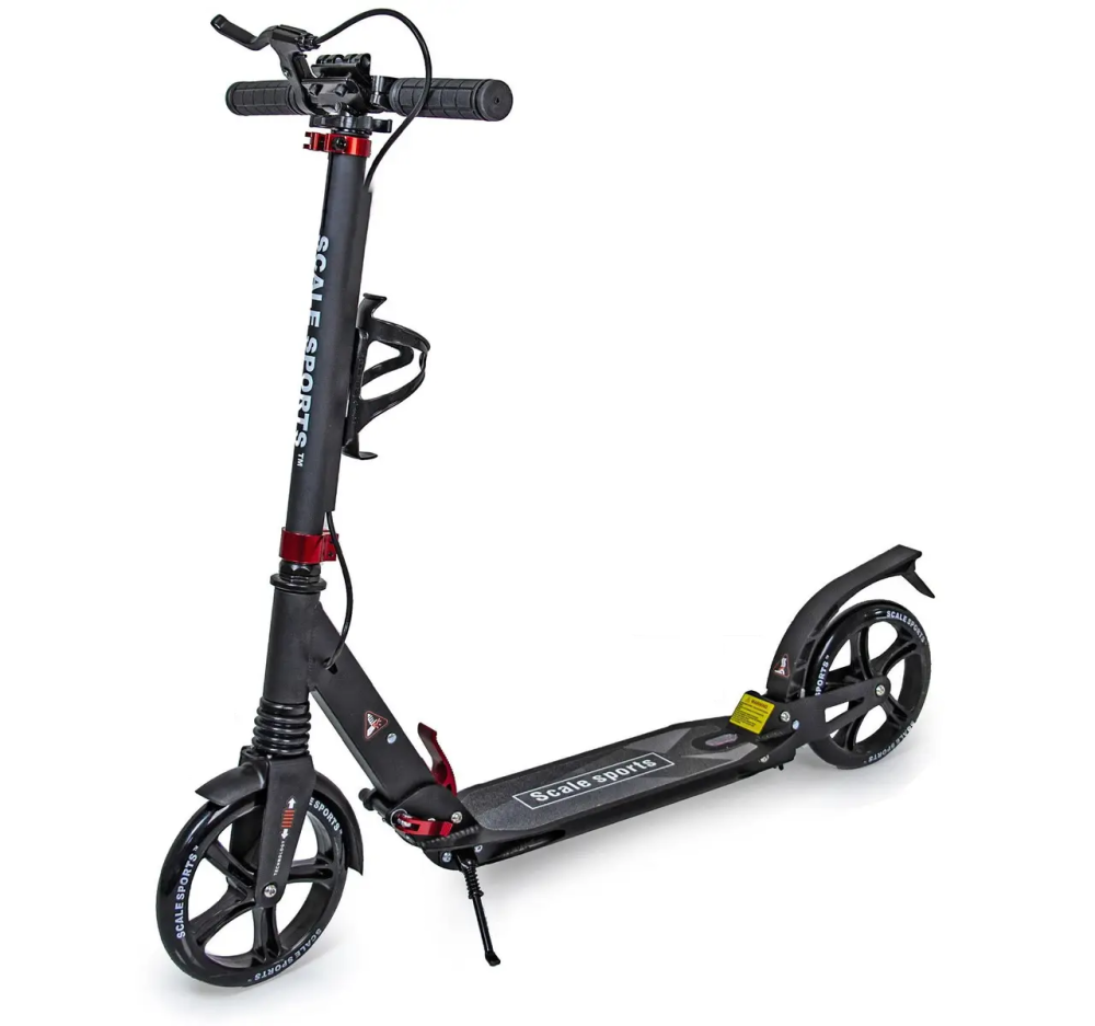 Самокат с амортизаторами и тормозом Scale Sports SS-10 + фонарик + звоночек + подстаканник. Черный ц Одесса - изображение 1