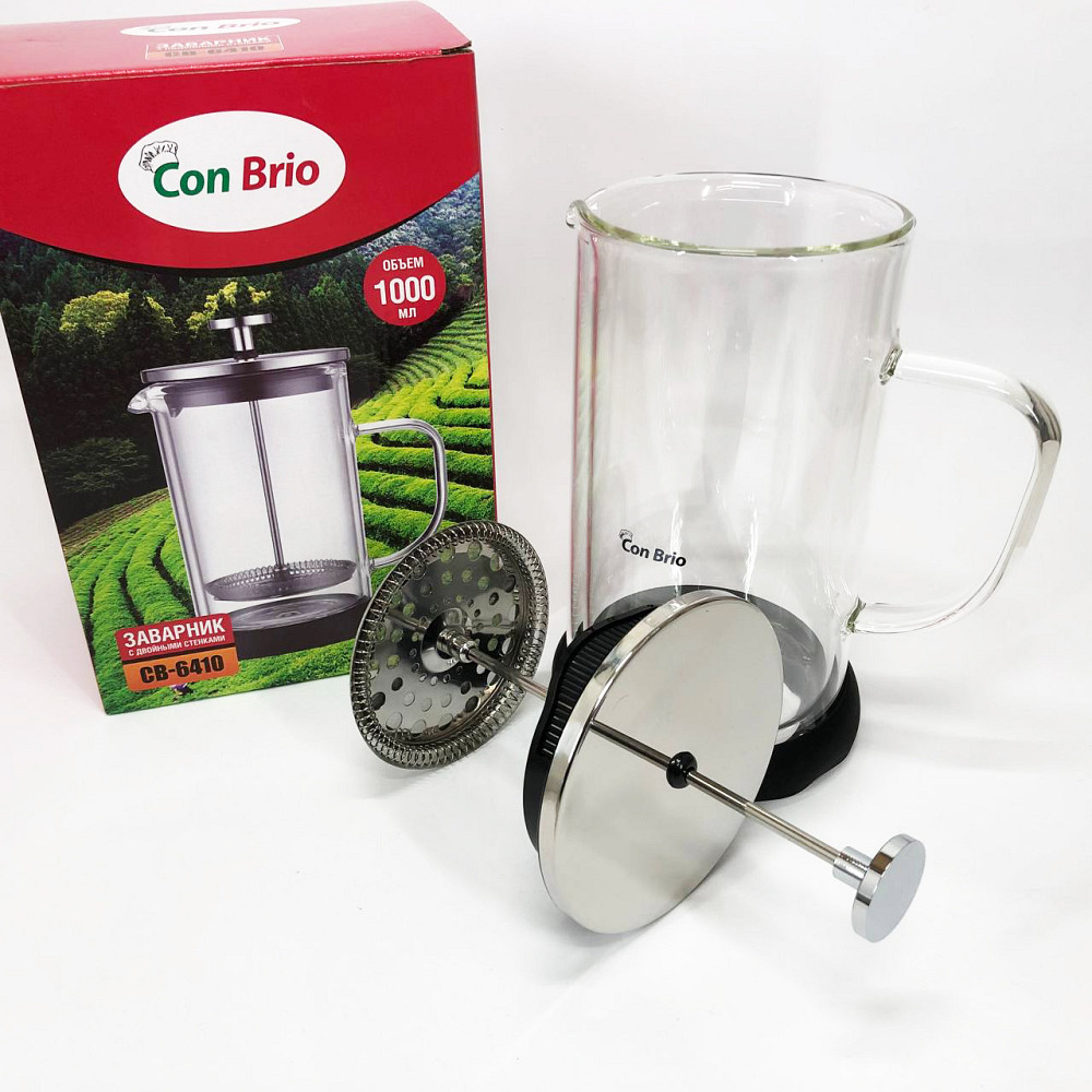 Приготовление чая с помощью пресс-заварника Con Brio 1л CB-6410 1 л, Простой френч-пресс SI-47 Львов - изображение 3