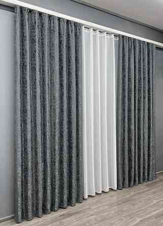 Комплект штор VR-Textil Льон Мармур 200х270 2шт і Тюль 600х270 1262ш-115т Графітовий з білим 71-124/7 Київ