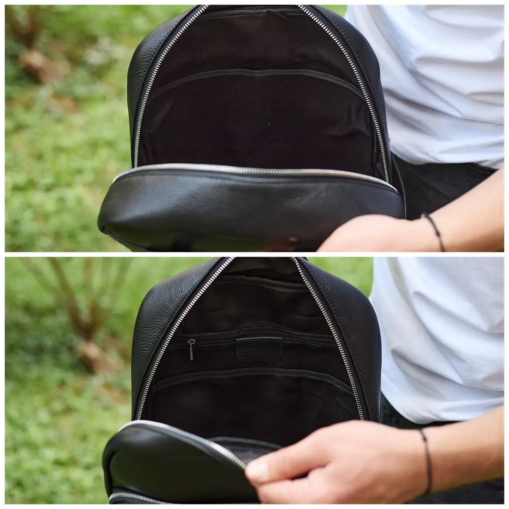 Класичний чорний чоловічий рюкзак з натуральної шкіри діловий, офісний, для ноутбука Київ - фото 6