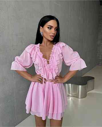 Женское нежное воздушное мини платье с пышной юбочкой креп шифон Одесса