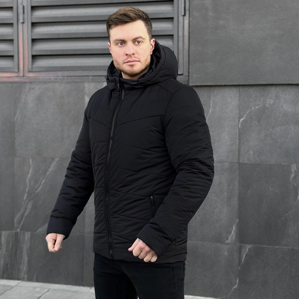 Зимняя куртка мужская теплая с капюшоном короткая Frost Pobedov Winter Jacket Dzen черная Одесса - изображение 6