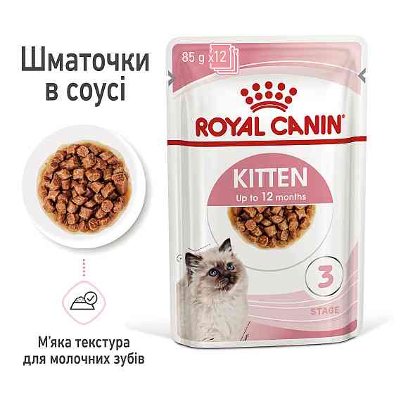 Вологий корм для кошенят (шматочки у соусі) ROYAL CANIN KITTEN IN GRAVY 0.085 кг, у паучах Київ