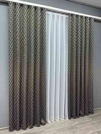 Комплект готових штор VR-Textil Жакард RUBI № 1759ш Темно-синій з бежевим 150х300 см 2 шт (33-0720) Київ