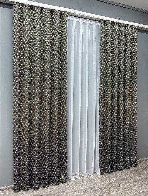 Комплект готових штор VR-Textil Жакард RUBI № 1759ш Темно-синій з бежевим 150х300 см 2 шт (33-0720) Київ - фото 4