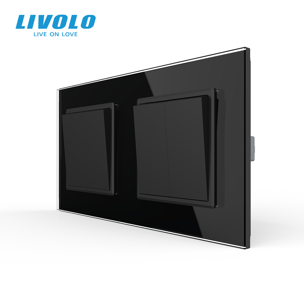 LIVOLO Трьохклавішний вимикач (1-2) LIVOLO чорний матовий скло Коломия - фото 3