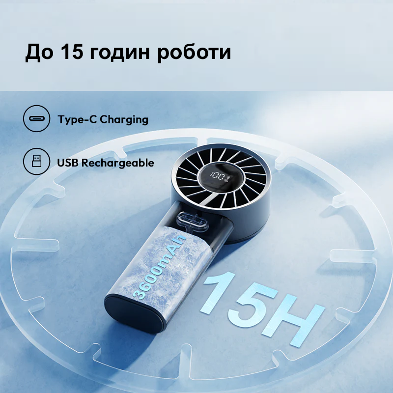 Портативный вентилятор Xiaomi Sothing Turbo Handheld Fan - Engine 60 (DSHJ-S-2415B) - 3600 mAh - Черный Черновцы - изображение 3