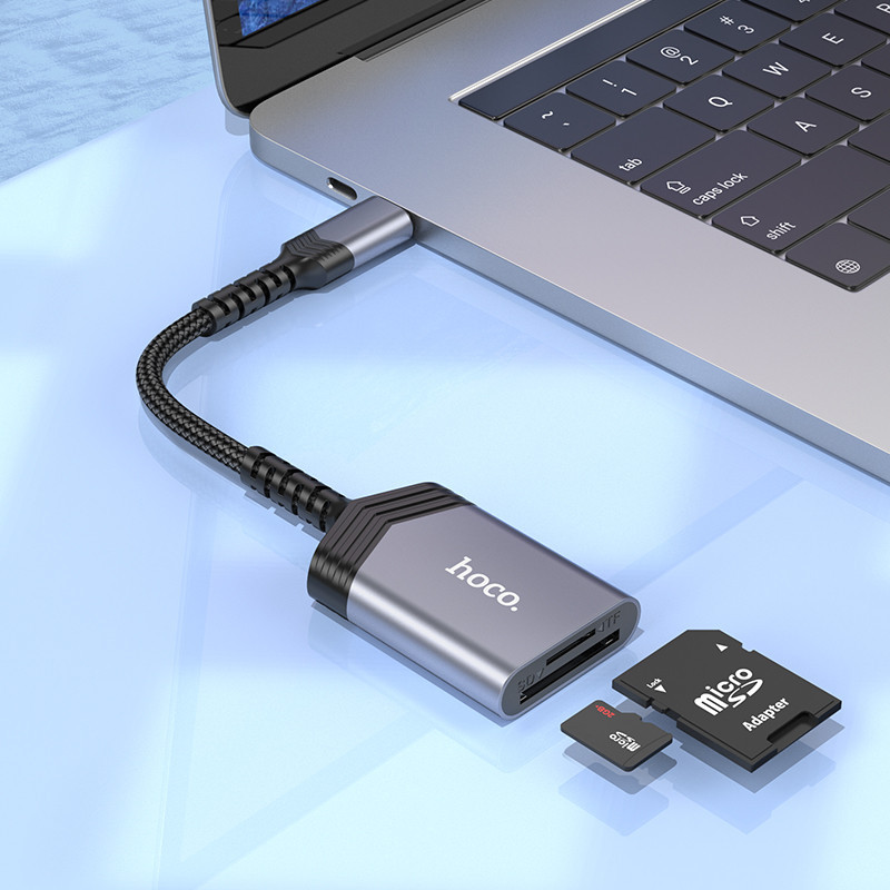 Кардридер HOCO UA25 2-in-1 card reader Type-C Metal Gray Одеса - фото 7
