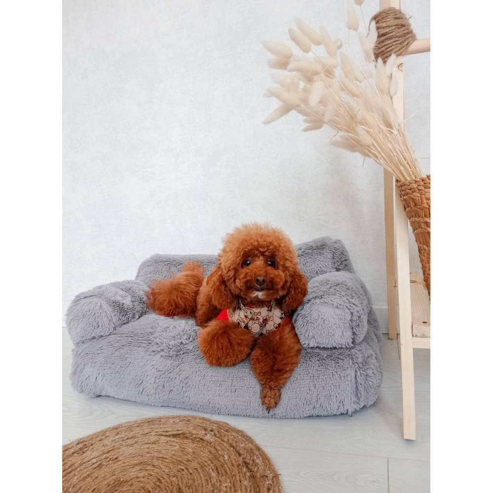 Хутряний диван лежак для собак і кішок спальне місце для тварин знімни Incor сірий 10079 M (66х37х33) Київ - фото 7