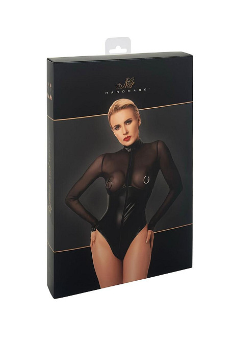 Боді Noir Handmade F321 Edge, XXL, низ під латекс, верх сітка, блискавка на все тіло, декор кільця Sex Aura Київ - фото 9