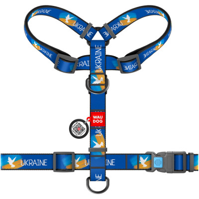 Шлея для собак WAUDOG Nylon з QR паспортом анатомічна H-подібна "Прапор" L (5160-0229) Вінниця - фото 2