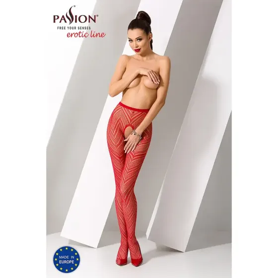 Еротичні колготки-бодістокінг Passion S010 red, з доступом, геометричний малюнок Львов