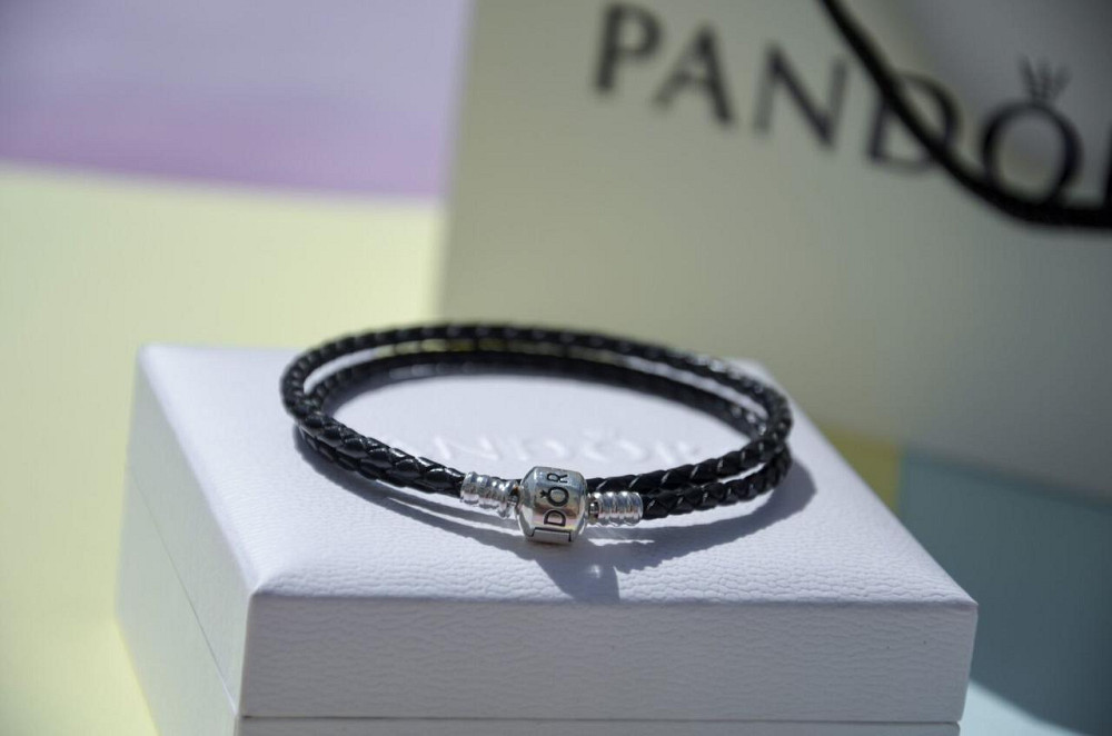 Шкіряний браслет для намистин Пандора  зі срібною застібкою  чорний 590705CBK MasterSem Київ - фото 2