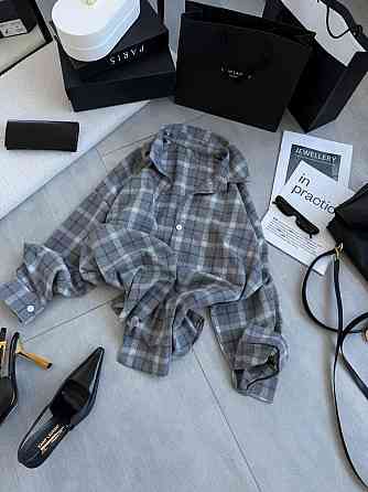 Женская трендовая оверсайз рубашка в клетку костюмный тиар Серый 2 Одесса