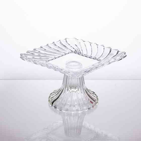 Yiwu Тортівниця скляна квадратна на ніжці, 16×16 см прозора 64486-15 Коломия