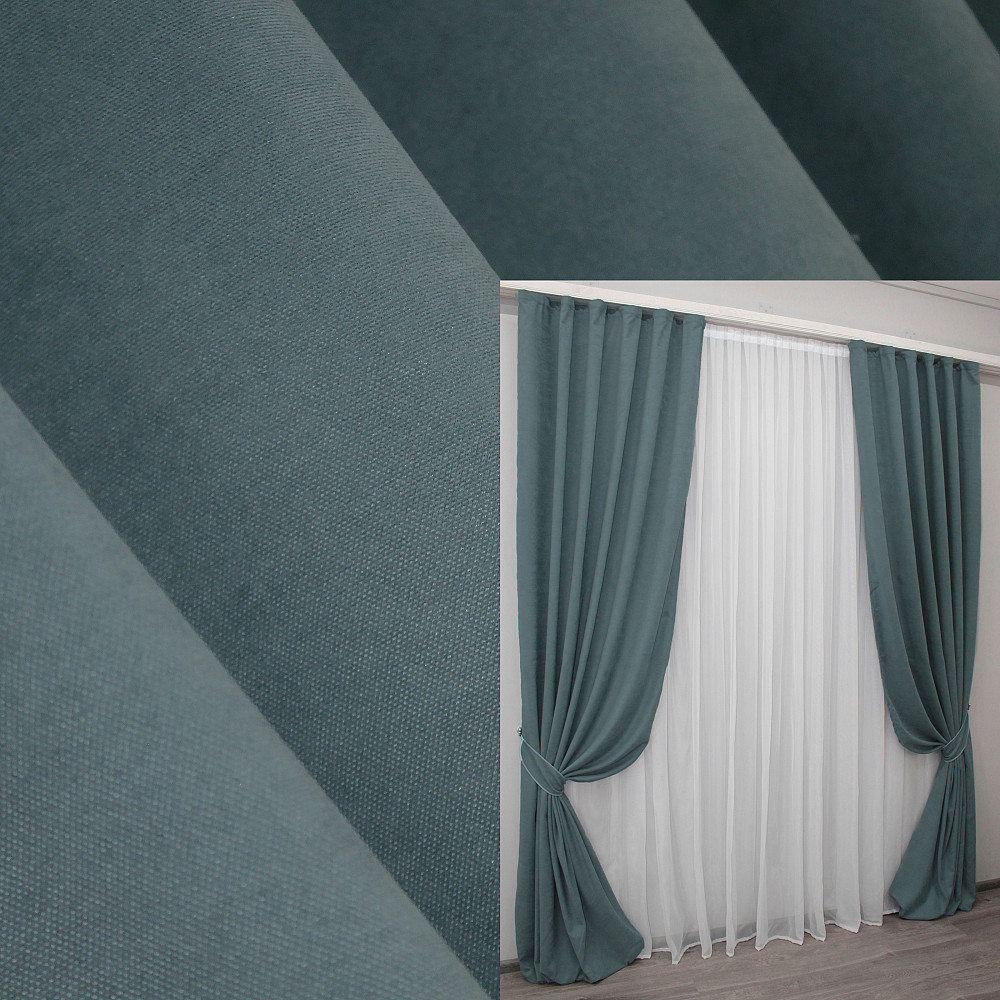 Комплект готових штор VR-Textil Мікровелюр SPARTA № 965ш Сіро-блакитний 150х285 см 2 шт (30-764) Київ - фото 1