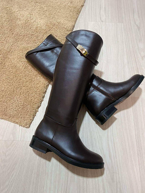 New Style Чоботи зимові жіночі з натуральної шкіри на низькому ходу шоколадні на хутрі 2555 р. Коломыя - изображение 1