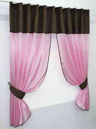 Кухонні штори VR-Textil № 073к з ламбрекеном і підхватами рожевий із коричневим 270х170 см (52-0290) Київ