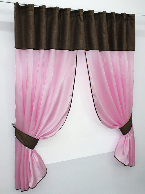 Кухонные шторы VR-Textil № 073к с ламбрекеном и подхватами розовый с коричневым 270х170 см (52-0290) Киев - изображение 2