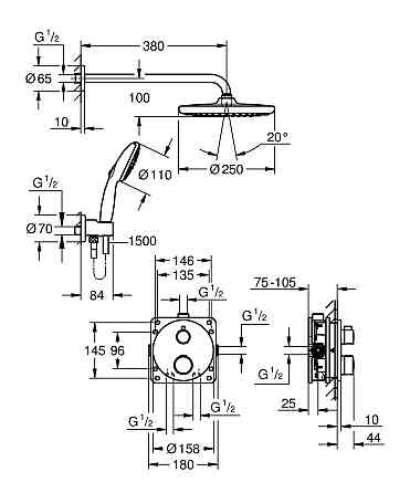 Душова система прихованого монтажу з термостатом Grohe Grohtherm (34872000) Киев