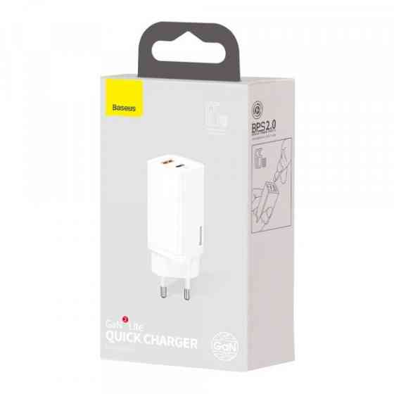 Зарядний пристрій 2xUSB 65W GaN (USB-C+USB-A) Білий Baseus (CCGAN2L-B02) Київ