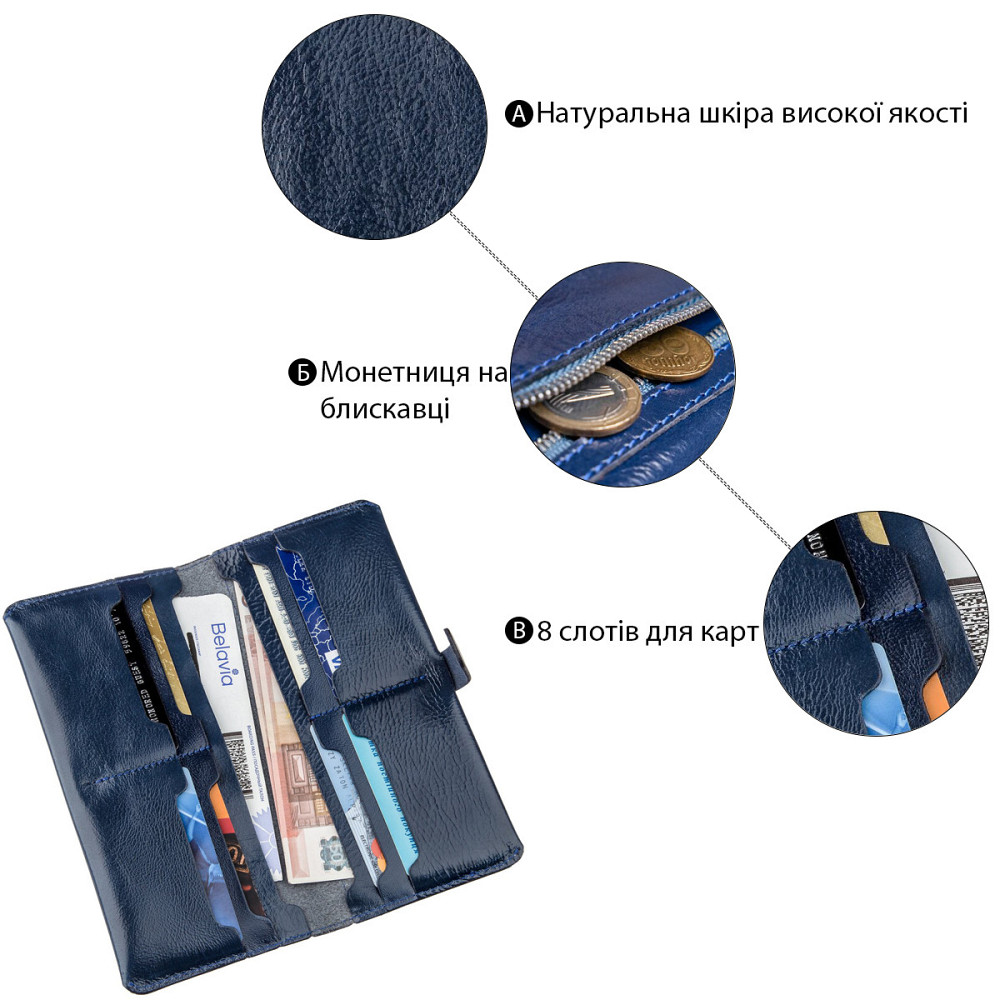 Гаманець унісекс зі шкіри Алькор Синій (SHVIGEL) Київ - фото 1