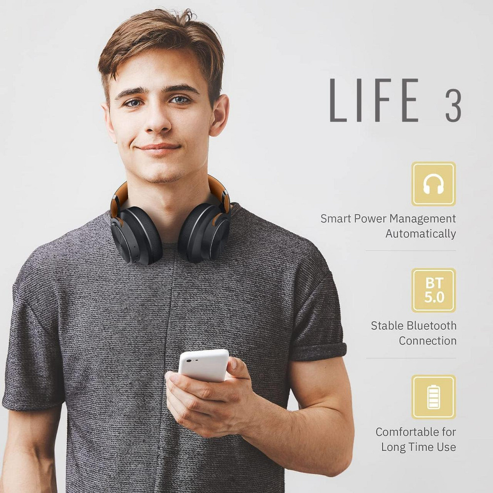 Bluetooth-наушники DOQAUS Over-Ear, 52 ч работы, Bluetooth 5.0, 3 EQ, HiFi, микрофон, черные/коричневые Киев - изображение 16