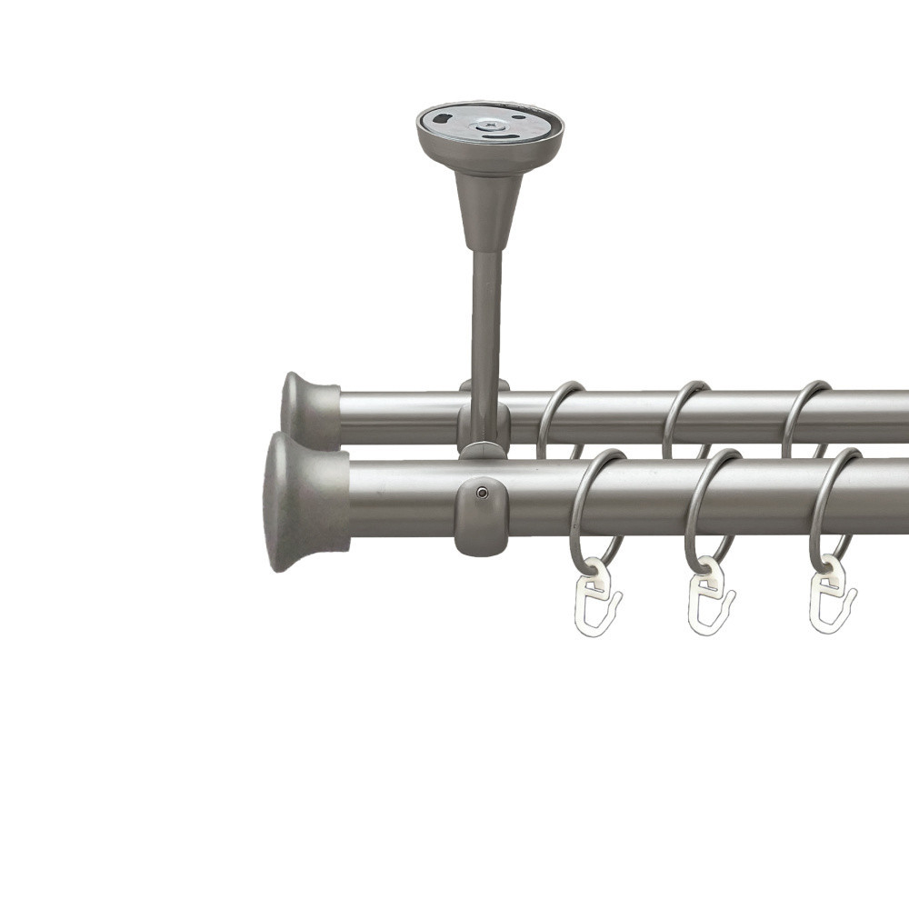 Карниз Orvit Дуо металевий дворядний відкритий до стелі гладка труба кільце металеве Сатин 25\19 мм 240 см (00-00023894) Львів - фото 1