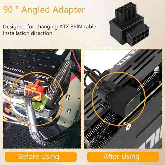 Кутовий адаптер живлення відеокарти GELRHONR (90 градусів) 8-Pin PCIe Луцьк
